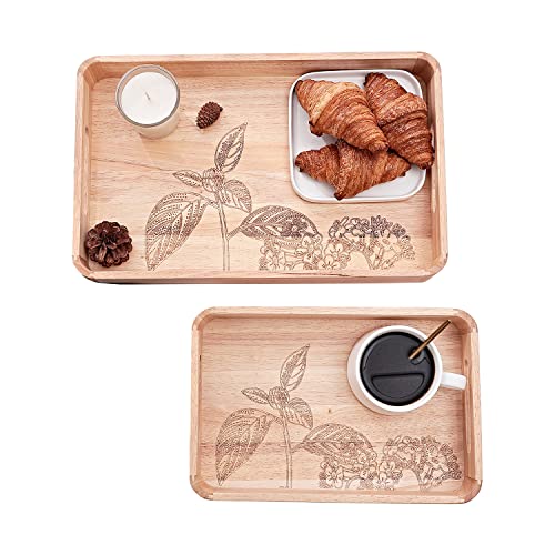 Wood Serving Tray with Handles, Set of 2 Platters, Perfect for Food Tray, Breakfast Tray, Toilet Tray Bathroom Sink Tray