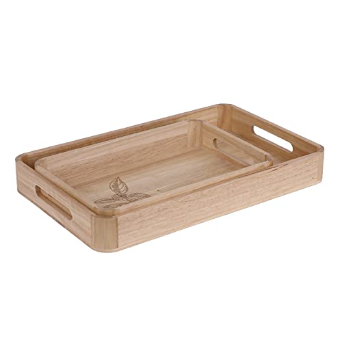 Wood Serving Tray with Handles, Set of 2 Platters, Perfect for Food Tray, Breakfast Tray, Toilet Tray Bathroom Sink Tray