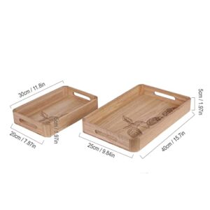 Wood Serving Tray with Handles, Set of 2 Platters, Perfect for Food Tray, Breakfast Tray, Toilet Tray Bathroom Sink Tray