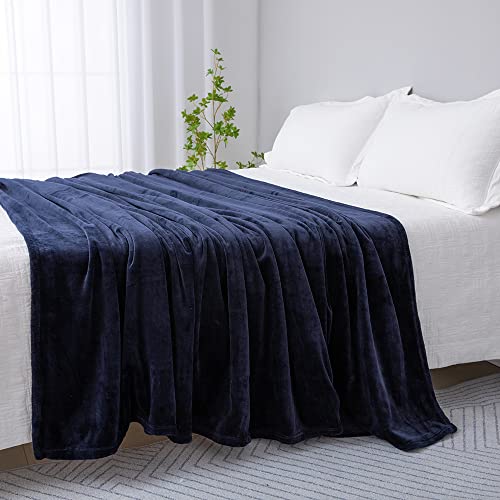 Flannel Bedding Fleece Blanket Throw, CHOOLE 350GSM Lightweight Soft Warm Blanket for Couch, Camping, Gift (Navy, Throw (50"x60"))