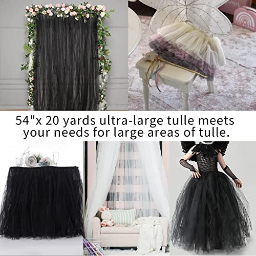 Tulle Fabric Rolls 54 inch by 20 Yards Black Tulle Bolt for Wedding Decorations Party Baby Shower Table Skirt Tutu DIY Decor