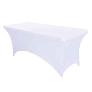 pzzpzs spandex table cover fitted rectangle 6ft folding tables stretchable fabric lycra tablecloth for wedding, white