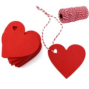 yssai 100 pcs red gift tags valentine heart shaped paper tags red heart cutouts price tag craft hang tags with 300 feet string for valentine's day mother's day wedding favor party decorations
