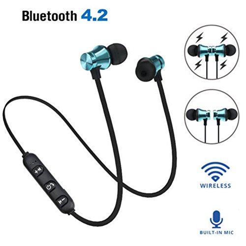 MADAGI Earphone Magnetic in-Ear Stereo Headset Earphone Wireless Bluetooth 4.2 Headphone Gift Blue