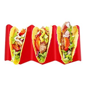 Vethwal 3 Pack Colorful Taco Holders, Taco Holder Stand with Handle Can Hold 2 or 3 Tacos Each, Sturdy, BPA Free Healthy PP Material Dishwasher & Microwave Safe