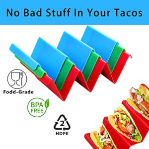 Vethwal 3 Pack Colorful Taco Holders, Taco Holder Stand with Handle Can Hold 2 or 3 Tacos Each, Sturdy, BPA Free Healthy PP Material Dishwasher & Microwave Safe