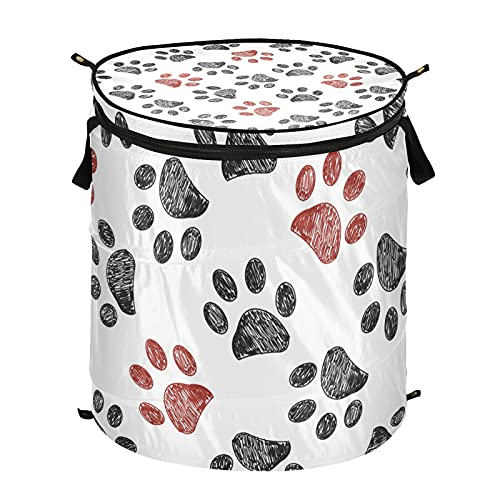 Doodle Paw Pop Up Laundry Hamper With Lid Foldable Laundry Basket With Handles Collapsible Storage Basket Clothes Organizer for Apartment Camping Picnic