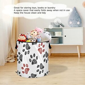 Doodle Paw Pop Up Laundry Hamper With Lid Foldable Laundry Basket With Handles Collapsible Storage Basket Clothes Organizer for Apartment Camping Picnic
