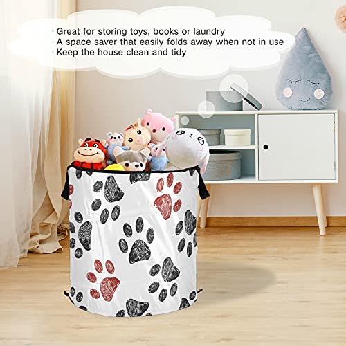 Doodle Paw Pop Up Laundry Hamper With Lid Foldable Laundry Basket With Handles Collapsible Storage Basket Clothes Organizer for Apartment Camping Picnic