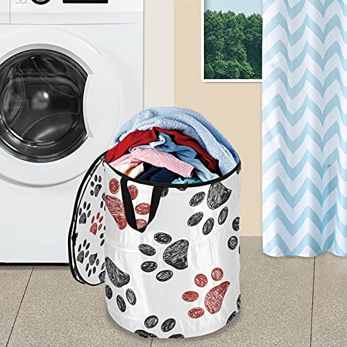 Doodle Paw Pop Up Laundry Hamper With Lid Foldable Laundry Basket With Handles Collapsible Storage Basket Clothes Organizer for Apartment Camping Picnic