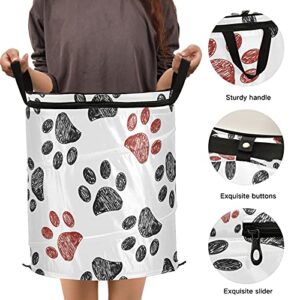 Doodle Paw Pop Up Laundry Hamper With Lid Foldable Laundry Basket With Handles Collapsible Storage Basket Clothes Organizer for Apartment Camping Picnic