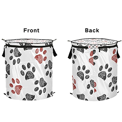 Doodle Paw Pop Up Laundry Hamper With Lid Foldable Laundry Basket With Handles Collapsible Storage Basket Clothes Organizer for Apartment Camping Picnic