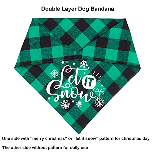 ADOGGYGO 2 Pack Dog Bandana Christmas Classic Buffalo Plaid Dog Scarf Triangle Bibs Kerchief Merry Christmas Pet Bandana for Dogs Pets (Merry Christmas&let it Snow)