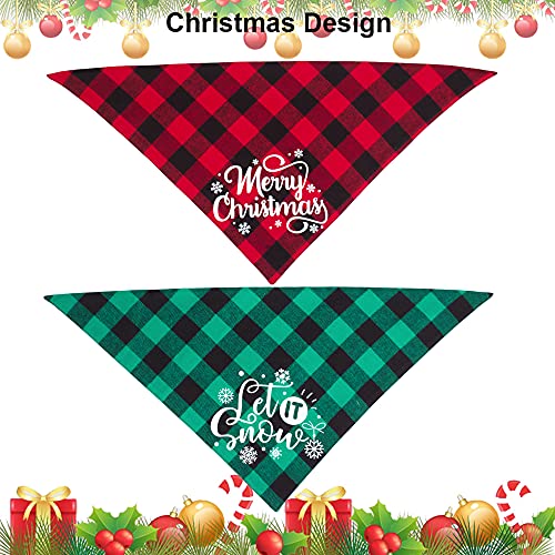 ADOGGYGO 2 Pack Dog Bandana Christmas Classic Buffalo Plaid Dog Scarf Triangle Bibs Kerchief Merry Christmas Pet Bandana for Dogs Pets (Merry Christmas&let it Snow)