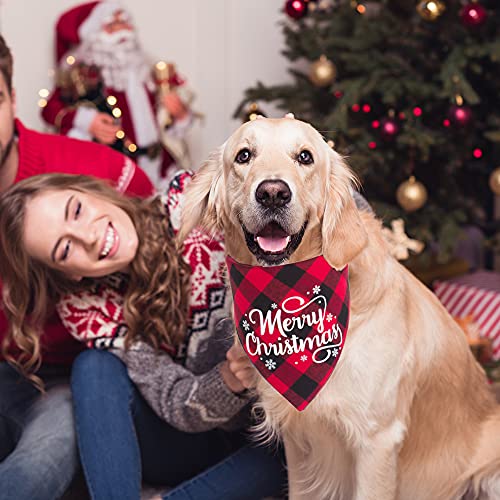 ADOGGYGO 2 Pack Dog Bandana Christmas Classic Buffalo Plaid Dog Scarf Triangle Bibs Kerchief Merry Christmas Pet Bandana for Dogs Pets (Merry Christmas&let it Snow)