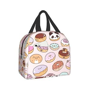 insulated lunch bag reusable lunch box, cooler lunch tote bag with front pocket for women men school picnic office work, kawaii donuts