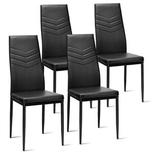 ergomaster dining chairs set of 4 black pvc dining room chairs modern soft leather padded living room side chairs with sturdy metal legs & non-slip feet pads