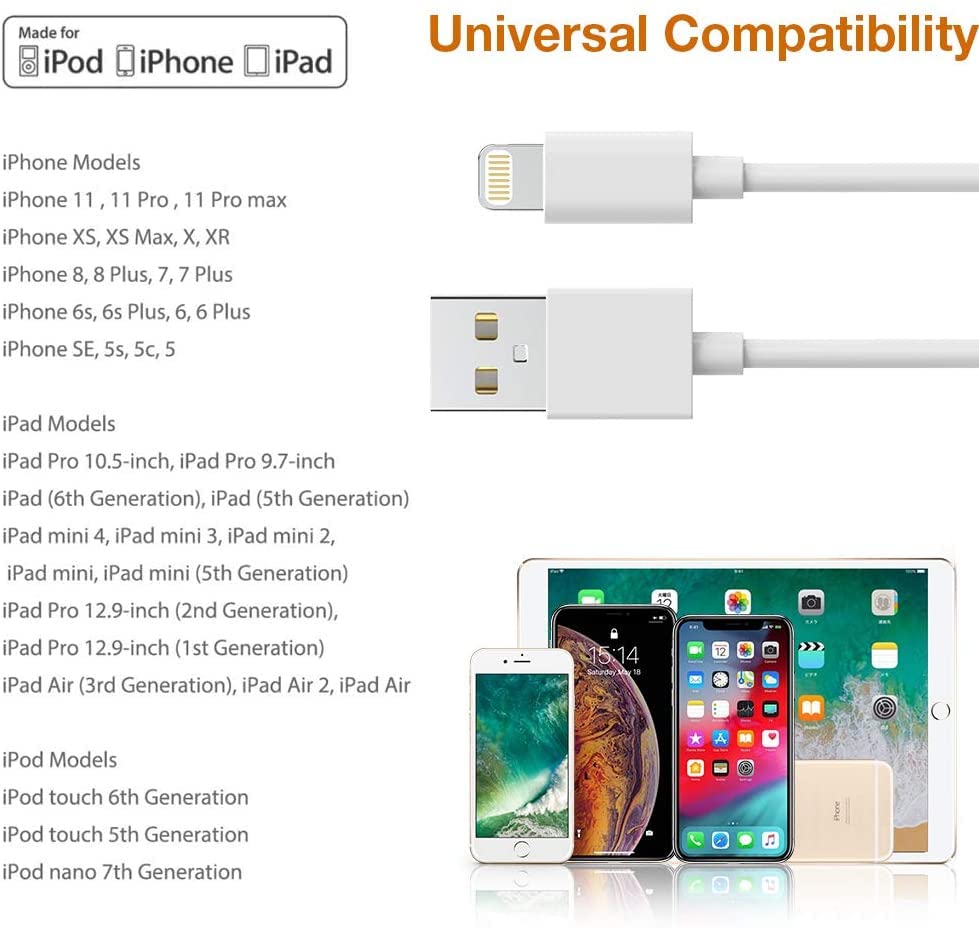 5 Pack(10FT)[Apple MFi Certified] iPhone Charger Long Lightning Cable Fast Charging iPhone Charger Cord Compatible iPhone 14/14 Pro Max/13 Pro Max/12/11 Pro Max/Mini/XS MAX/XR/XS/X/8/7/Plus/6 iPad