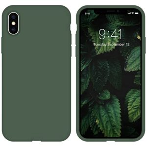 zvastt iphone x case, iphone xs case liquid silicone gel rubber slim phone case soft anti-scratch durable microfiber lining full body shockproof protective cover for iphone xs/x 5.8", forest green