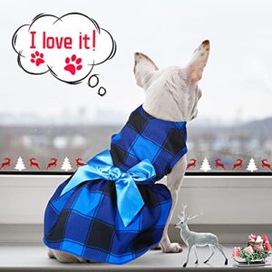 3 Pieces Christmas Buffalo Plaid Puppy Dress with Bowknot Plaid Dog Princess Dress Check Pattern Dog Skirt Holiday Pet Dresses Puppy Costume Apparel Clothes for Small Dogs (S (3-5lbs))