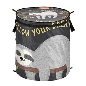 cute baby sloth on the tree pop up laundry hamper with lid foldable laundry basket with handles collapsible storage basket clothes organizer for apartment camping picnic