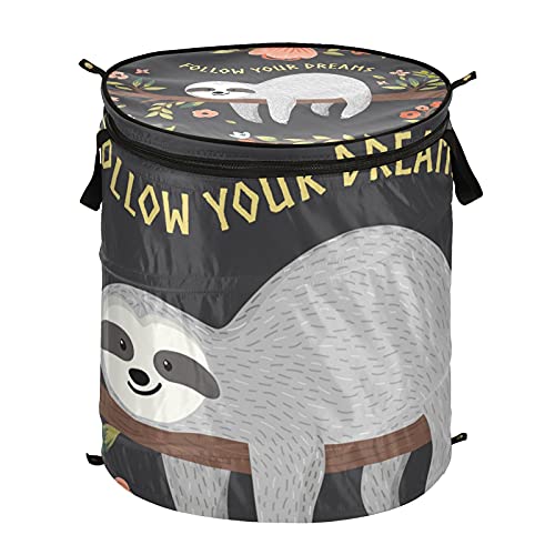 Cute Baby Sloth On The Tree Pop Up Laundry Hamper With Lid Foldable Laundry Basket With Handles Collapsible Storage Basket Clothes Organizer for Apartment Camping Picnic