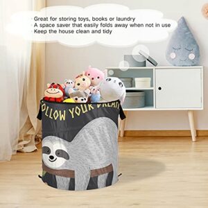 Cute Baby Sloth On The Tree Pop Up Laundry Hamper With Lid Foldable Laundry Basket With Handles Collapsible Storage Basket Clothes Organizer for Apartment Camping Picnic