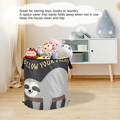 Cute Baby Sloth On The Tree Pop Up Laundry Hamper With Lid Foldable Laundry Basket With Handles Collapsible Storage Basket Clothes Organizer for Apartment Camping Picnic