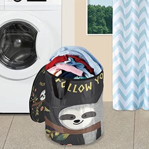 Cute Baby Sloth On The Tree Pop Up Laundry Hamper With Lid Foldable Laundry Basket With Handles Collapsible Storage Basket Clothes Organizer for Apartment Camping Picnic