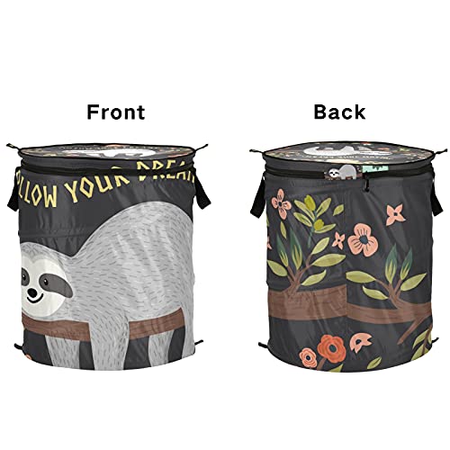 Cute Baby Sloth On The Tree Pop Up Laundry Hamper With Lid Foldable Laundry Basket With Handles Collapsible Storage Basket Clothes Organizer for Apartment Camping Picnic