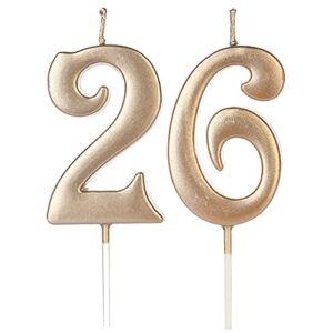 26th & 62nd number birthday candles for cake topper, number 62 26 glitter premium candle party anniversary celebration decoration for kids women or men, champagne gold