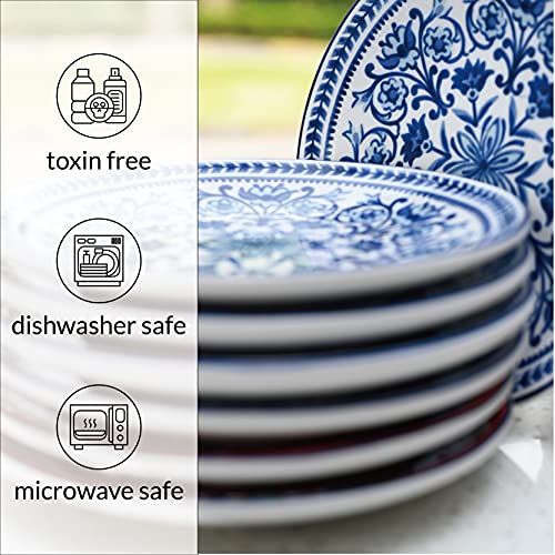 Sonemone Blue Floral Dessert Plates, Set of 6, 6 Inch Small Appetizer Plates, for Cake, Snacks, Ice Cream, Side Dish, Ceramic, Microwave & Dishwasher Safe