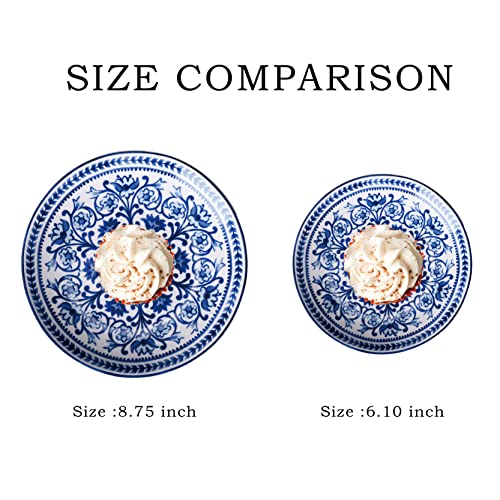 Sonemone Blue Floral Dessert Plates, Set of 6, 6 Inch Small Appetizer Plates, for Cake, Snacks, Ice Cream, Side Dish, Ceramic, Microwave & Dishwasher Safe