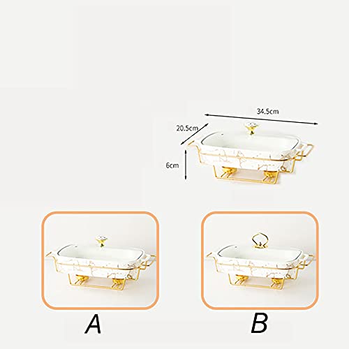 WCCCW Ceramics Chafing Dish Buffet Set, Marble Finish Chafing Dish, Rectangular Chafers for Buffet/Weddings/Parties/Banquets/Catering Events,White,A