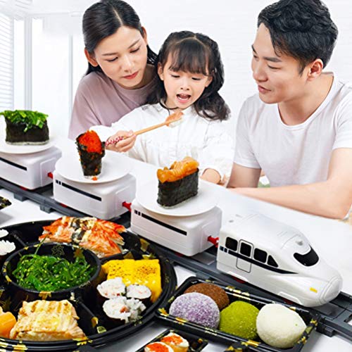 Crounuas Rotating Train Electric Rotary Sushi Machine Set Goes Around Rotating Sushi Tray Household Rail Conveyor Belt for Party Sushi Display Table Swing Plate Battery Powered