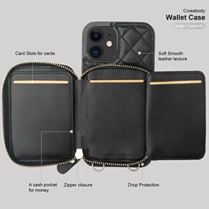 Bocasal Crossbody Wallet Case for iPhone 12/12 Pro, RFID Blocking PU Leather Zipper Handbag Purse Flip Cover, Kickstand Folio Case with Card Slots Holder Wrist Strap Lanyard 5G 6.1 Inch (Black)