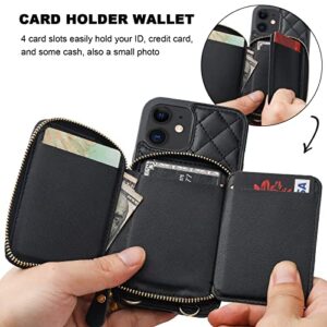 Bocasal Crossbody Wallet Case for iPhone 12/12 Pro, RFID Blocking PU Leather Zipper Handbag Purse Flip Cover, Kickstand Folio Case with Card Slots Holder Wrist Strap Lanyard 5G 6.1 Inch (Black)