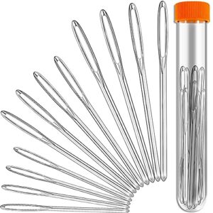 oiataio-12 pcs large-eye blunt needles, stainless steel yarn knitting needles, sewing needles for hand sewing, crafting knitting weaving stringing needles, perfect for finishing off crochet projects