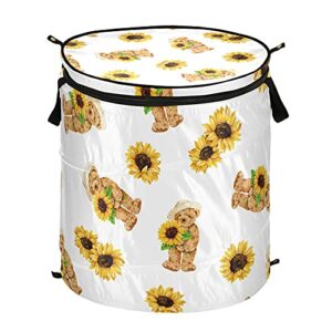 bears sunflowers pop up laundry hamper with lid foldable laundry basket with handles collapsible storage basket clothes organizer for travel picnic camp