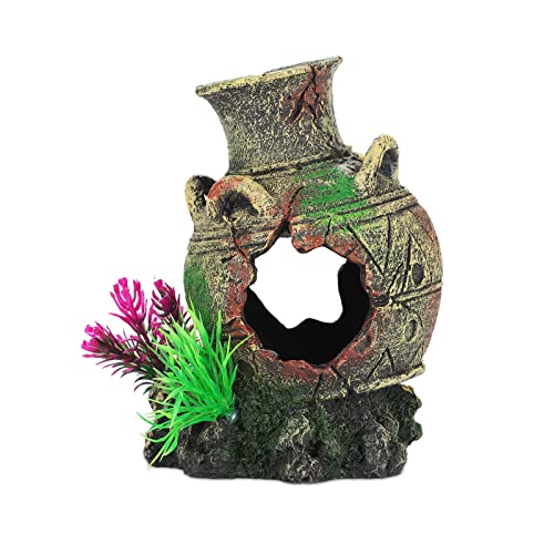 UNEAK - Aquarium Decorations Vase Jar Jug Sunken Fish Tank Decoration Ornament Landscaping Rocks Cave Saltwater Freshwater Small & Medium Fish Garden Pond Ornaments Resin