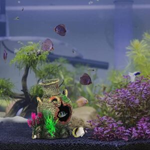 UNEAK - Aquarium Decorations Vase Jar Jug Sunken Fish Tank Decoration Ornament Landscaping Rocks Cave Saltwater Freshwater Small & Medium Fish Garden Pond Ornaments Resin