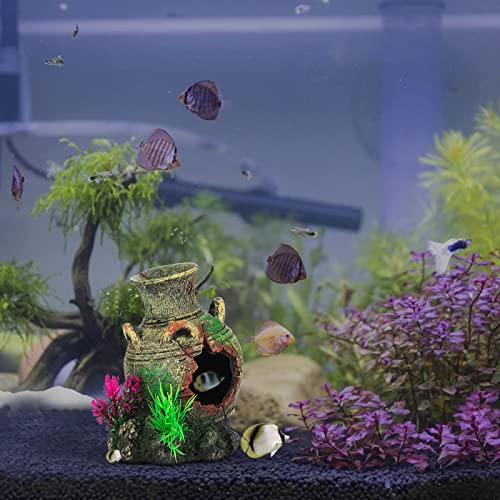 UNEAK - Aquarium Decorations Vase Jar Jug Sunken Fish Tank Decoration Ornament Landscaping Rocks Cave Saltwater Freshwater Small & Medium Fish Garden Pond Ornaments Resin