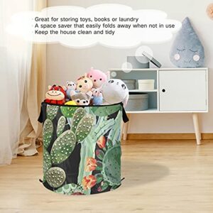 Cactus Green Pop Up Laundry Hamper With Lid Foldable Laundry Basket With Handles Collapsible Storage Basket Clothes Organizer for Kids Room Bedroom