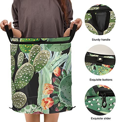Cactus Green Pop Up Laundry Hamper With Lid Foldable Laundry Basket With Handles Collapsible Storage Basket Clothes Organizer for Kids Room Bedroom