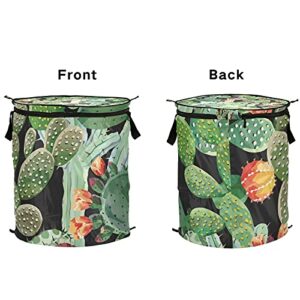Cactus Green Pop Up Laundry Hamper With Lid Foldable Laundry Basket With Handles Collapsible Storage Basket Clothes Organizer for Kids Room Bedroom