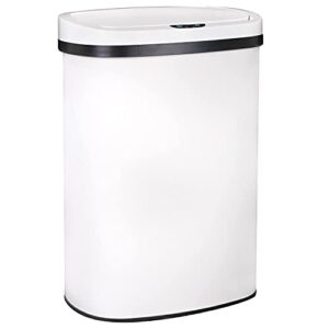 tyyps kitchen trash can touch free automatic stainless steel trash can 50l metal garbage can 13 gallon trash can lidded trash can oval shape garbage bin for bathroom bedroom home office, white