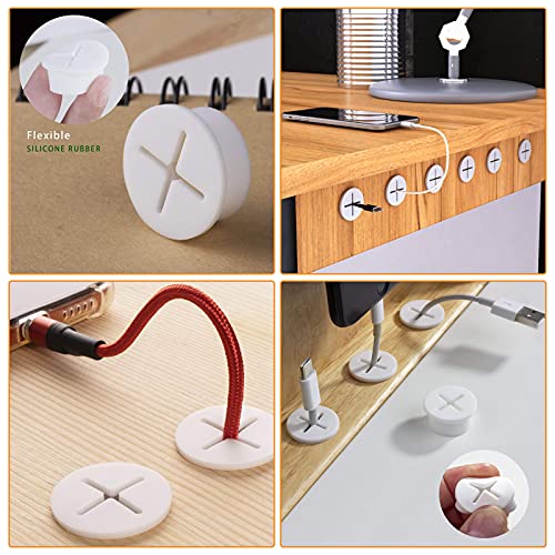 Morobor 6Pcs Flexible Silicone Cable Cord Grommet, 25mm White Rubber Grommets for Desk, Table, Wire Hole Cover Cable Management Wire Organizer