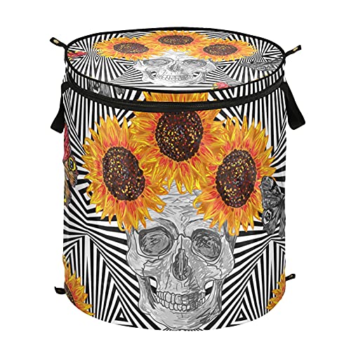 Butterfly Sunflowers Skull Pop Up Laundry Hamper With Lid Foldable Laundry Basket With Handles Collapsible Storage Basket Clothes Organizer for laundry Room Camp Travel