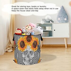 Butterfly Sunflowers Skull Pop Up Laundry Hamper With Lid Foldable Laundry Basket With Handles Collapsible Storage Basket Clothes Organizer for laundry Room Camp Travel