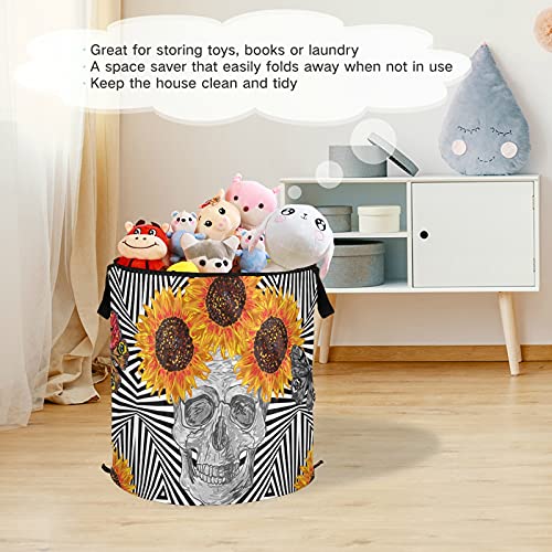 Butterfly Sunflowers Skull Pop Up Laundry Hamper With Lid Foldable Laundry Basket With Handles Collapsible Storage Basket Clothes Organizer for laundry Room Camp Travel